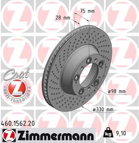 Zimmermann Coated Brake Disc 1562 fits 2001-2016 Porsche 911