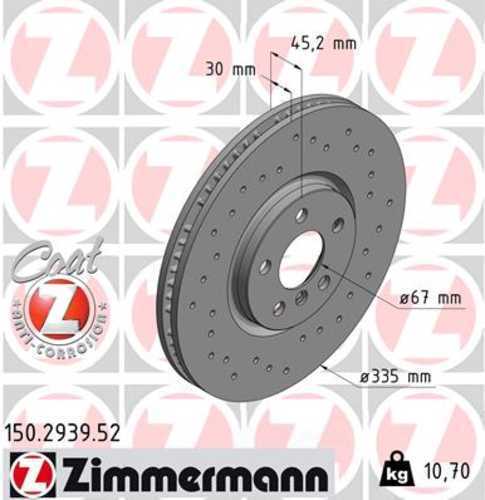 Zimmermann Brake Disc 150.2939.52 fits 2015-2024 Mini Cooper John Cooper Works / 2017-2019 Mini Cooper Clubman John Cooper Works ALL4 / 2018-2019 Mini Cooper Countryman John Cooper Works ALL4 / 2023-2024 BMW X1 XDRIVE28I