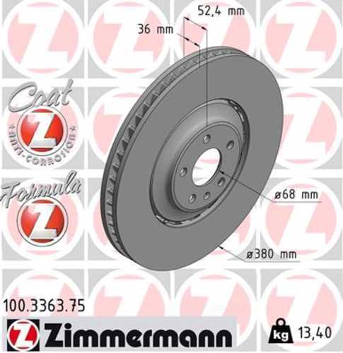 Zimmermann Brake Disc 100.3363.75 fits 2011-2018 Audi A8 Quattro / SQ5