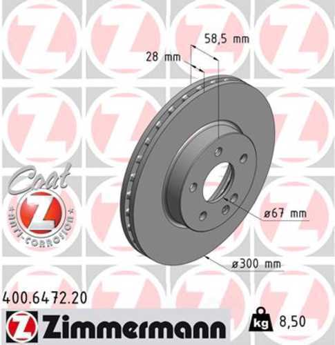 Zimmermann Coated Brake Disc 6472 fits 2016-2023 Mercedes-Benz Metris