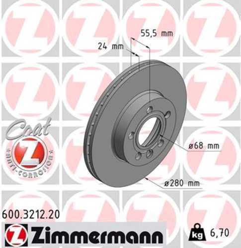 Zimmermann Coated Brake Disc 3212 fits 1997 1999-2003 Volkswagen Eurovan