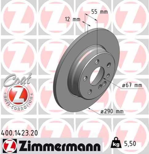 Zimmermann Coated Brake Disc 1423 fits 1992-1993 Mercedes-Benz 300SD / 1992-1999 Mercedes-Benz 300SE / 1994-1999 Mercedes-Benz S320 / 1994-1995 Mercedes-Benz S350
