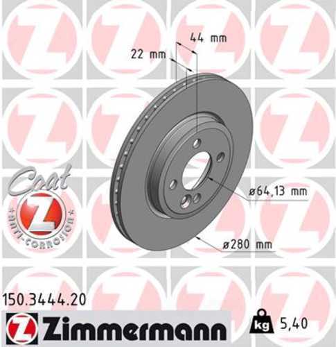 Zimmermann Coated Brake Disc 3444 fits 2007-2015 Mini Cooper