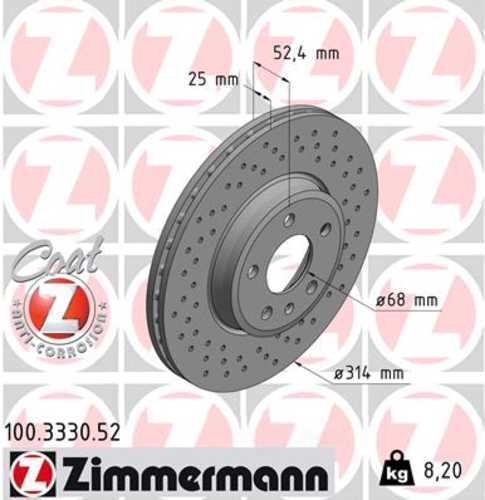 Zimmermann Brake Disc 100.3330.52 fits 2017-2024 Audi A4 / A4 Quattro / A5 Sportback