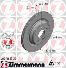 Load image into Gallery viewer, Zimmermann Brake Disc 3617 fits 2001-2002 Mercedes-Benz CL55 Amg / CL600 / S55 Amg / S600
