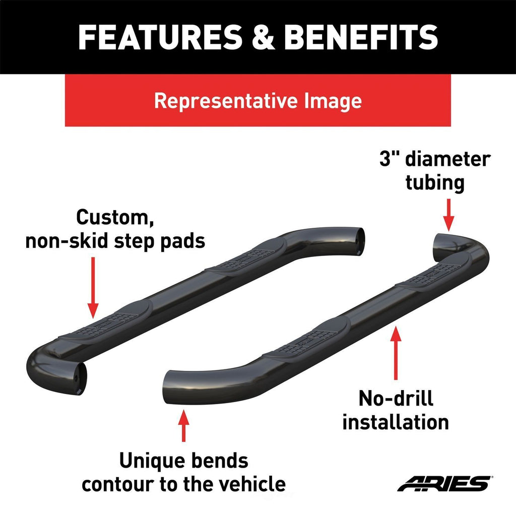 ARIES 3" Round Black Steel Side Bars 35700 fits Jeep Wrangler JK Unlimited