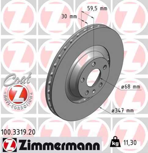 Zimmermann Coated Brake Disc 3319 fits 2006-2011 Audi A6 / 2005-2011 Audi A6 Quattro