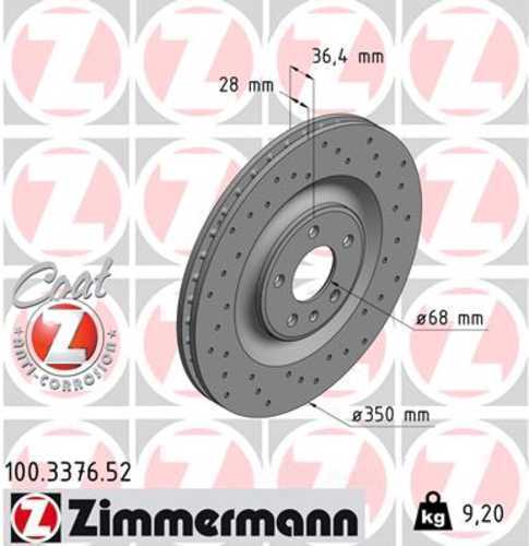 Zimmermann Brake Disc 100.3376.52 fits 2017-2024 Audi A8 Quattro / E-Tron Quattro / E-Tron S / E-Tron S Sportback / E-Tron Sportback / Q7 / Q8 / Q8 E-Tron
