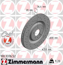 Load image into Gallery viewer, Zimmermann Brake Disc 100.3376.52 fits 2017-2024 Audi A8 Quattro / E-Tron Quattro / E-Tron S / E-Tron S Sportback / E-Tron Sportback / Q7 / Q8 / Q8 E-Tron