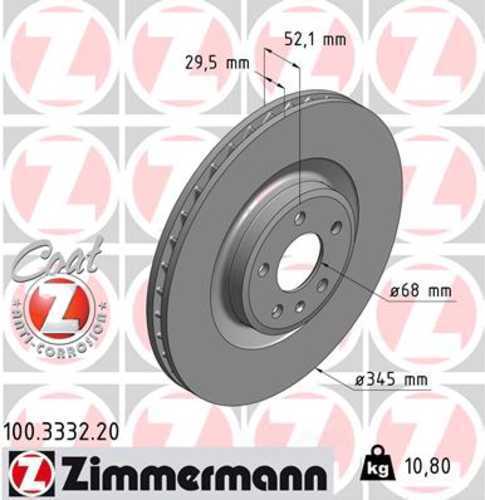 Zimmermann Coated Brake Disc 3332 fits 2010-2012 Audi S4 / 2008-2012 Audi S5