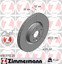 Load image into Gallery viewer, Zimmermann Coated Brake Disc 3712 fits 2011-2018 Volvo S60 / 2007-2016 Volvo S80 / 2015-2018 Volvo V60 / 2008-2010 Volvo V70 / 2008-2016 Volvo XC70