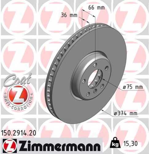 Zimmermann Coated Brake Disc 2914 fits 2010-2019 BMW 760LI / 2011-2019 BMW Alpina B6 xDrive Gran COUPE / 2011-2015 BMW Alpina B7 / 2011-2015 BMW Alpina B7 xDrive