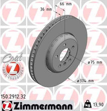 Load image into Gallery viewer, Zimmermann Brake Disc 150.2912.32 fits 2009-2017 BMW 550I GT / 550I GT xDrive / 750I / 750I xDrive / 750LI / 750LI xDrive / 550I