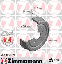 Load image into Gallery viewer, Zimmermann Coated Brake Drum 600.1955.20 fits 1971-1979 Volkswagen Campmobile / Transporter