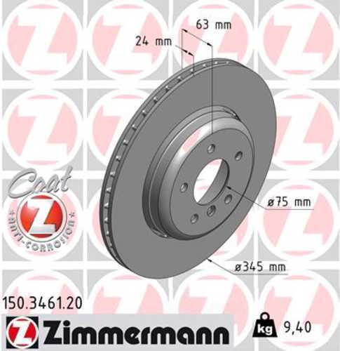 Zimmermann Coated Brake Disc 3461 fits 2008-2010 BMW 535I / 2004-2005 BMW 545I / 2006-2010 BMW 550I / 2004-2005 BMW 645CI / 2006-2010 BMW 650I