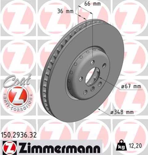 Zimmermann Brake Disc 150.2936.32 fits 2016-2025 BMW 430I Gran COUPE / 430I xDrive Gran COUPE / I4 / M440I Gran COUPE / M440I xDrive Gran COUPE / 230I xDrive / 330I / 330I xDrive