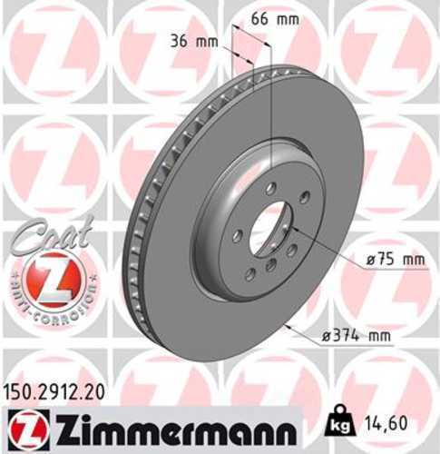 Zimmermann Coated Brake Disc 2912 fits 2009-2017 BMW 550I / 550I GT / 550I GT xDrive / 750I / 750I xDrive / 750LI / 750LI xDrive