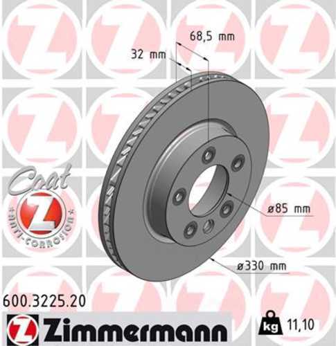 Zimmermann Coated Brake Disc 3225 fits 2004-2010 Porsche Cayenne / 2004-2017 Volkswagen Touareg / 2015 Volkswagen Touareg TDI Executive / 2015 Volkswagen Touareg TDI Lux / 2015 Volkswagen Touareg TDI SPORT