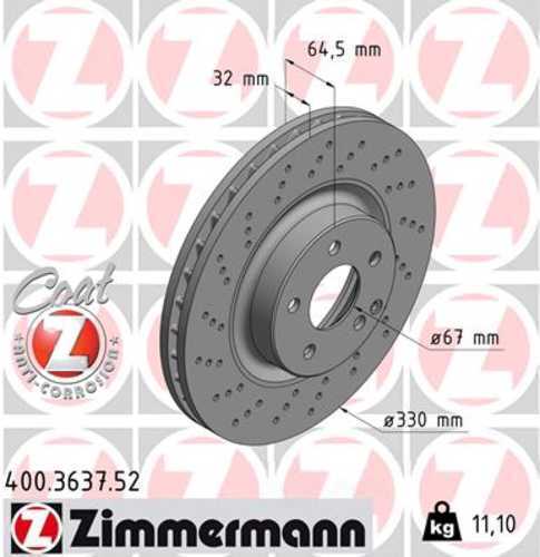 Zimmermann Brake Disc 3637 fits 2006 Mercedes-Benz CLS500 / 2007-2009 Mercedes-Benz CLS550 / E550 / 2007-2011 Mercedes-Benz CLS550 / 2010-2015 Mercedes-Benz GLK250 / 2013-2015 Mercedes-Benz E550 / GLK250