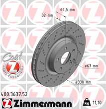 Load image into Gallery viewer, Zimmermann Brake Disc 3637 fits 2006 Mercedes-Benz CLS500 / 2007-2009 Mercedes-Benz CLS550 / E550 / 2007-2011 Mercedes-Benz CLS550 / 2010-2015 Mercedes-Benz GLK250 / 2013-2015 Mercedes-Benz E550 / GLK250