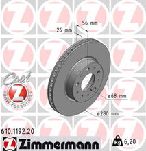 Load image into Gallery viewer, Zimmermann Coated Brake Disc 1192 fits 1991-1992 Volvo 740 / 1991 Volvo 780 / 1991-1995 Volvo 940 / 1992-1994 Volvo 960