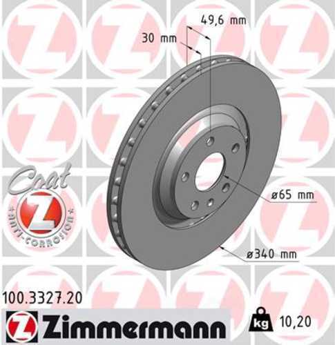 Zimmermann Coated Brake Disc 3327 fits 2008-2009 Audi TT / 2008-2011 Audi TT Quattro / 2009-2015 Audi TTS Quattro
