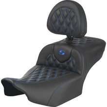 Load image into Gallery viewer, Saddlemen Roadsofa Extended Reach Seat - with Backrest - Lattice Stitch - Blue Stitch 823-07-207B1 fits 2023-2024 Harley-Davidson FLTR / FLHX