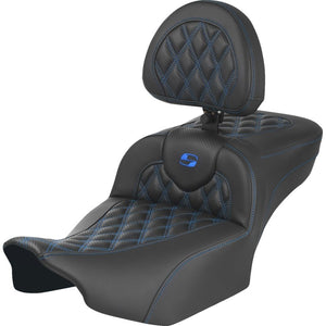 Saddlemen Roadsofa Extended Reach Seat - with Backrest - Lattice Stitch - Blue Stitch 823-07-207B1 fits 2023-2024 Harley-Davidson FLTR / FLHX