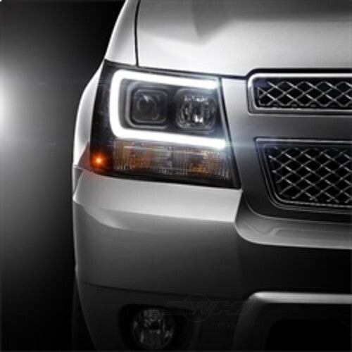 Spyder Auto (Spyder Signature) Projector Headlights - Version 2 - Light Bar DRL - Black 5082565 fits 2007-2013 Chevrolet Avalanche / 2007-2014 Chevrolet Suburban 1500 / 2007-2013 Chevrolet Suburban 2500 / 2007-2014 Chevrolet Tahoe
