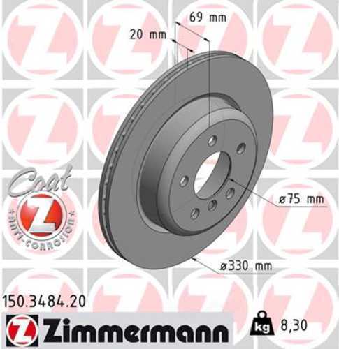Zimmermann Coated Brake Disc 150.3484.20 fits 2011-2016 BMW 528I / 2012-2016 BMW 528I xDrive / 2014-2016 BMW 535D / 2014-2016 BMW 535D xDrive / 2011-2016 BMW 535I xDrive