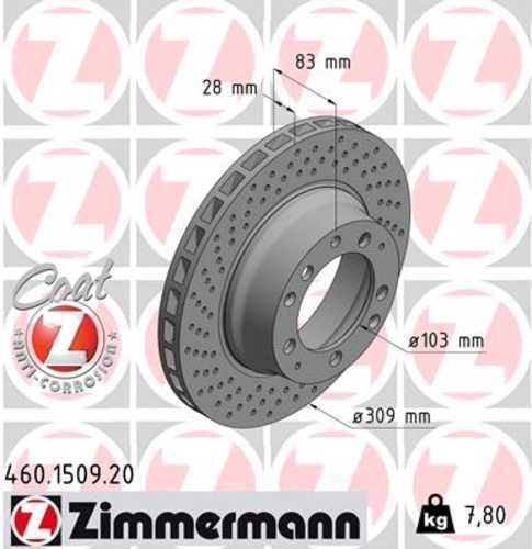 Zimmermann Coated Brake Disc 1509 fits 1986-1989 Porsche 911 / 930 / 1978-1979 Porsche 930
