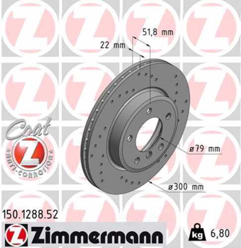Zimmermann Brake Disc 1288 fits 1999-2000 BMW 328I / 2000 BMW 323CI / 2000 BMW 323I / 2001-2002 BMW 3 Series / 2001-2005 BMW 325I / 2001-2005 BMW 325XI / 2001-2006 BMW 325CI