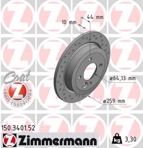Zimmermann Brake Disc 3401 fits 2002-2007 Mini Cooper