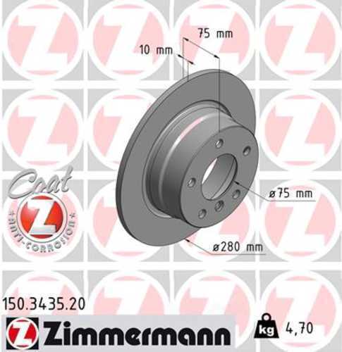 Zimmermann Coated Brake Disc 3435 fits 2003-2005 BMW Z4 2.5I