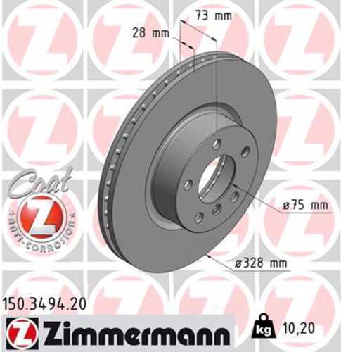Zimmermann Coated Brake Disc 3494 fits 2011-2018 BMW X3 / X4