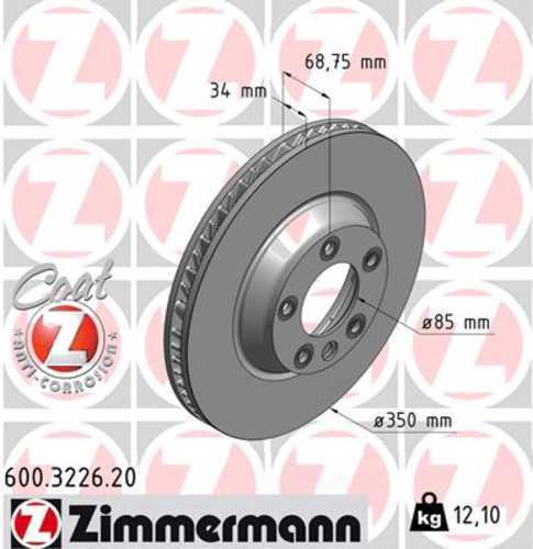 Zimmermann Coated Brake Disc 3226 fits 2004-2015 Audi Q7 / 2003-2010 Porsche Cayenne / 2008-2010 Porsche Cayenne GTS / 2003-2010 Volkswagen Touareg