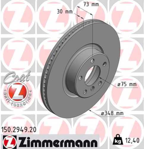 Zimmermann Coated Brake Disc 2949 fits 2016-2018 BMW X4