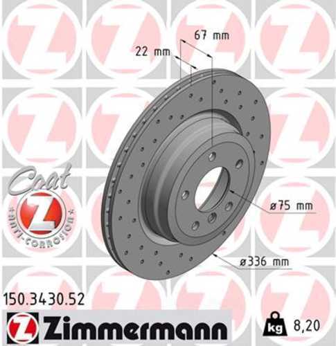 Zimmermann Brake Disc 3430 fits 2006 BMW 330I / 330XI / 2007-2013 BMW 335D / 335I / 335I xDrive / 2009-2011 BMW 330I / 330XI / 335D / 335I xDrive