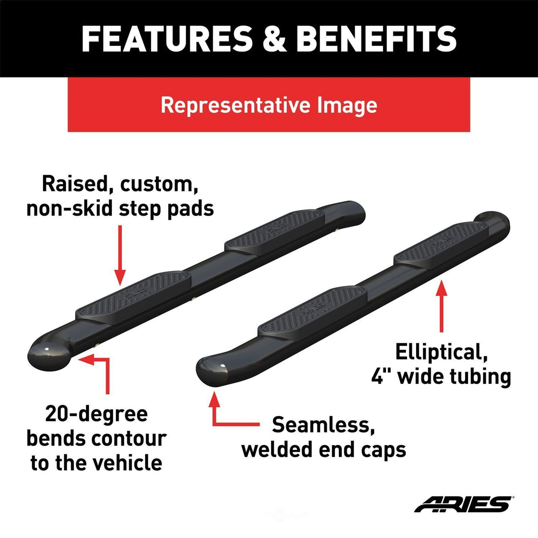 ARIES S222009 4-Inch Oval Black Steel Nerf Bars S222009 fits Toyota Tacoma