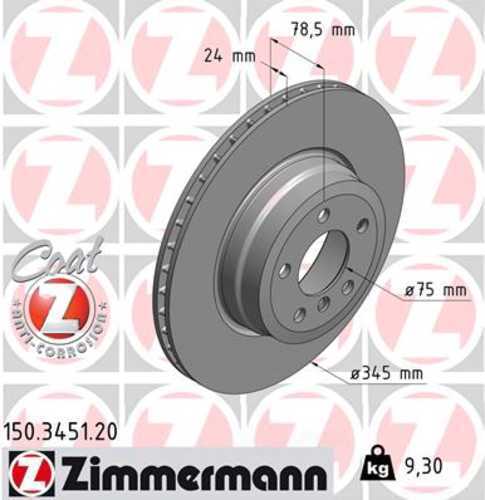 Zimmermann Coated Brake Disc 3451 fits 2007-2018 BMW X5 / 2008-2019 BMW X6