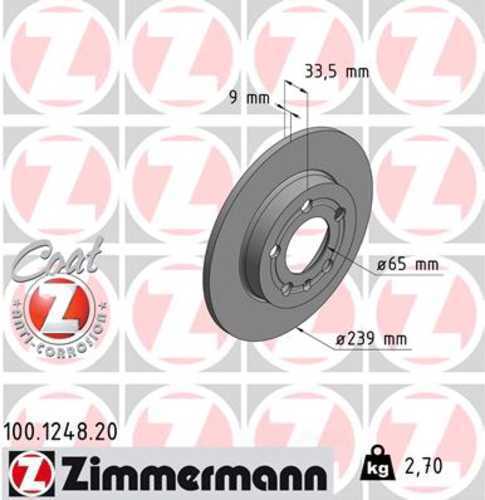 Zimmermann Coated Brake Disc 1248 fits 2000-2006 Audi TT Quattro