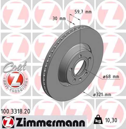Zimmermann Coated Brake Disc 3318 fits 2006-2011 Audi A6 / 2005-2011 Audi A6 Quattro