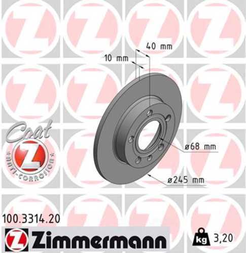 Zimmermann Coated Brake Disc 3314 fits 2002-2006 Audi A4 / A4 Quattro