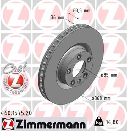Zimmermann Coated Brake Disc 1575 fits 2008 Porsche Cayenne Turbo / 2007-2010 Volkswagen Touareg / 2008 Volkswagen Touareg