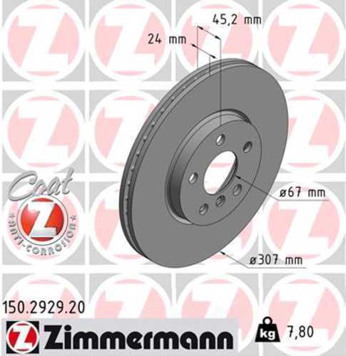 Zimmermann Coated Brake Disc 2929 fits 2022-2024 Mini Cooper / 2016-2022 Mini Cooper Clubman / 2017-2023 Mini Cooper Countryman