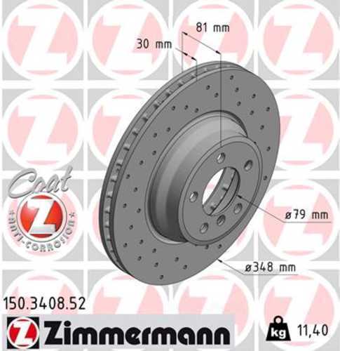 Zimmermann Brake Disc 3408 fits 2002-2005 BMW 745I / 2002-2008 BMW 745LI / 2003-2008 BMW 760LI / 2004-2008 BMW 750LI / 2006-2008 BMW 750I