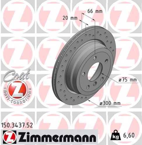 Zimmermann Brake Disc 3437 fits 2006 BMW 325XI / 2007-2013 BMW 325XI / 328I / 328I xDrive / 2007-2015 BMW 328XI / 2009-2013 BMW 328I xDrive / 2012-2015 BMW X1