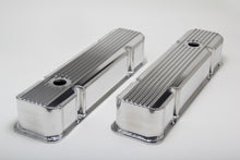 Load image into Gallery viewer, Hamburger's Performance Fab. Aluminum Valve Covers w/Fins, Holes; -CHROME/Aluminum 1129 fits 1959-1979 Pontiac 326-455