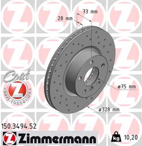 Zimmermann Brake Disc 150.3494.52 fits 2011-2017 BMW X3 / 2011-2018 BMW X3 / X4 / 2015-2018 BMW X4