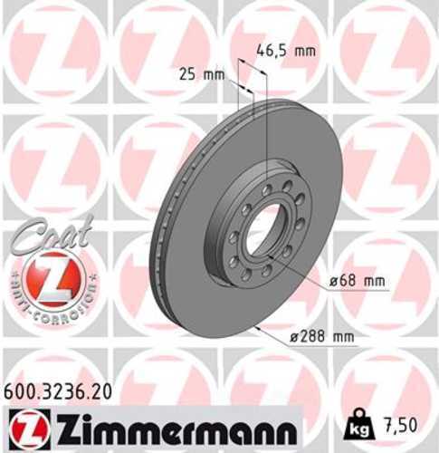 Zimmermann Coated Brake Disc 3236 fits 2001-2005 Volkswagen Passat